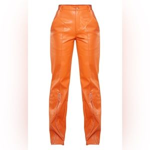 PLT Orange Faux Leather Zip Seam Detail Straight Leg Trousers